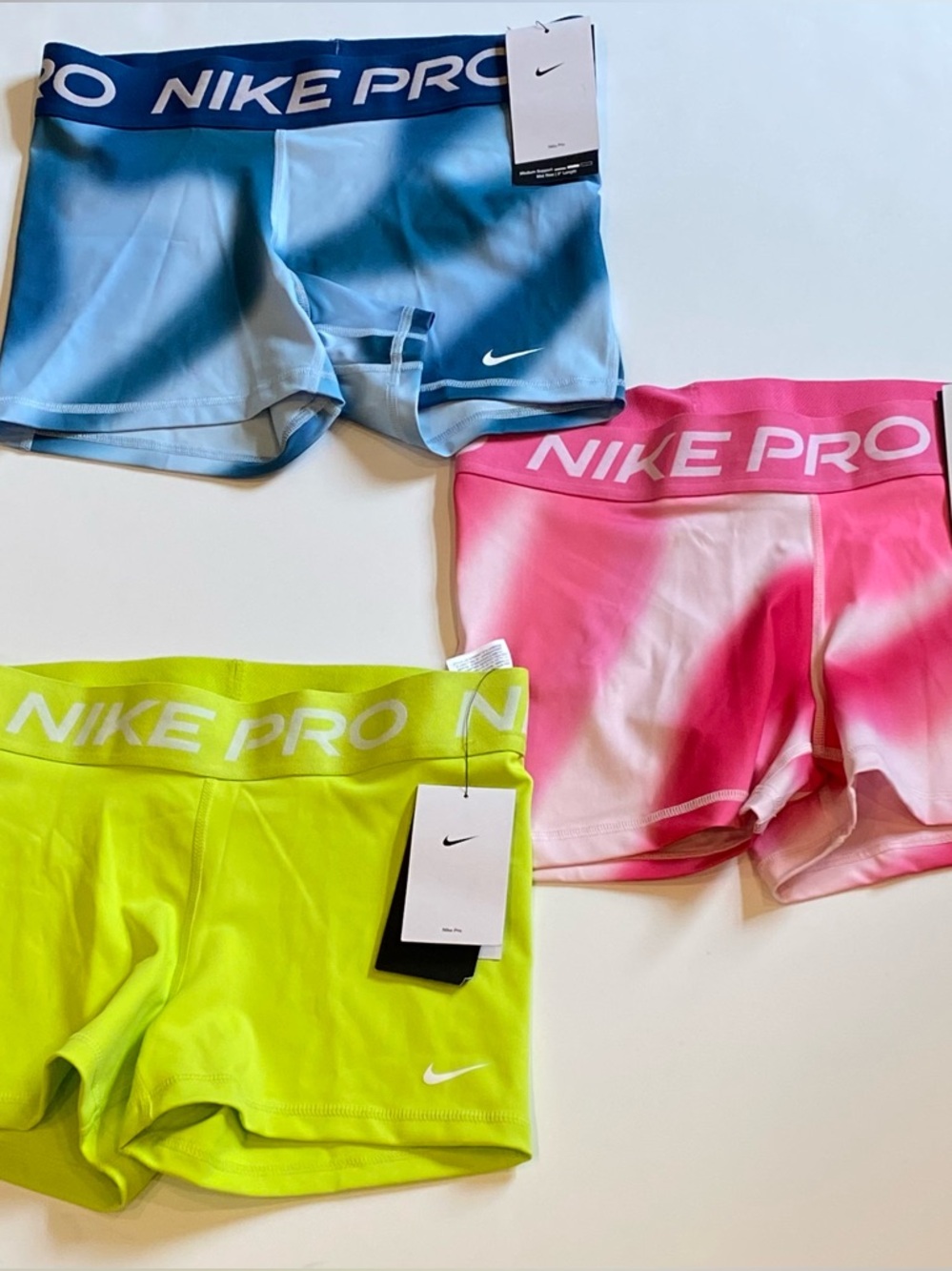 Nike Pro shorts NWT med support mid rise 3" length SET OF 3 mixed all MEDIUM NEW